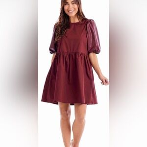 Mud Pie Ren Leather dress size S. Faux leather sleeves on a poplin dress.